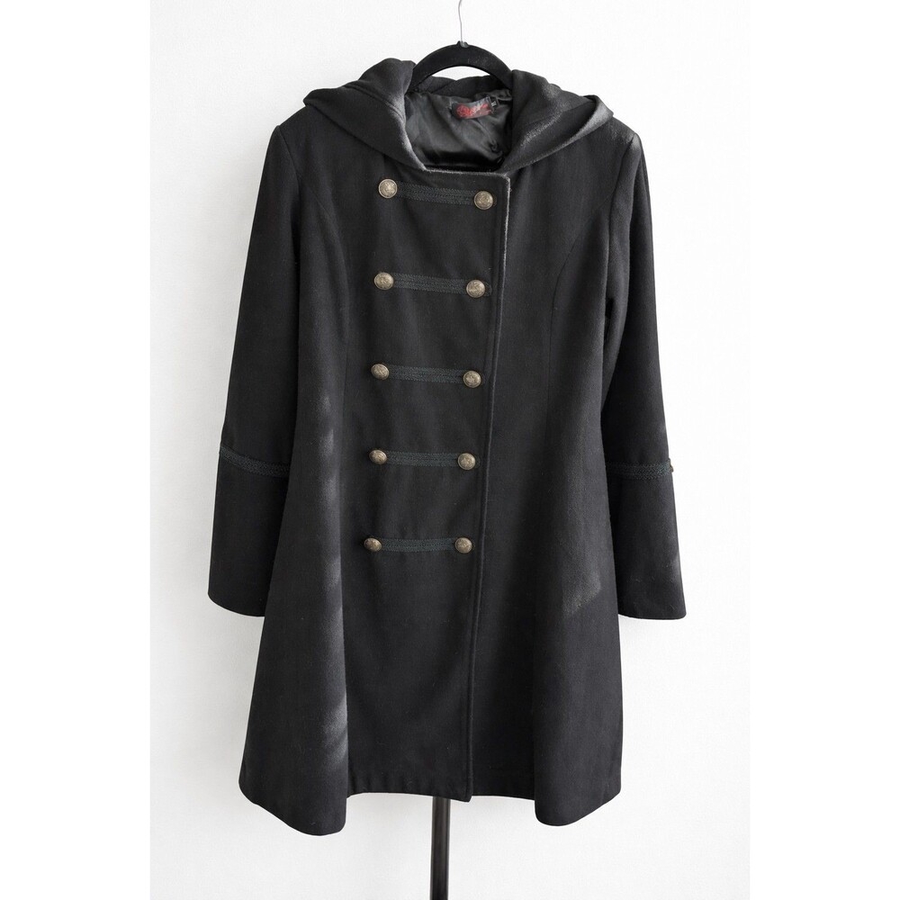 Pentagramme Goth Double Breasted Hooded Bell Sleeve w/ Gold buttoned Pea Coat XL